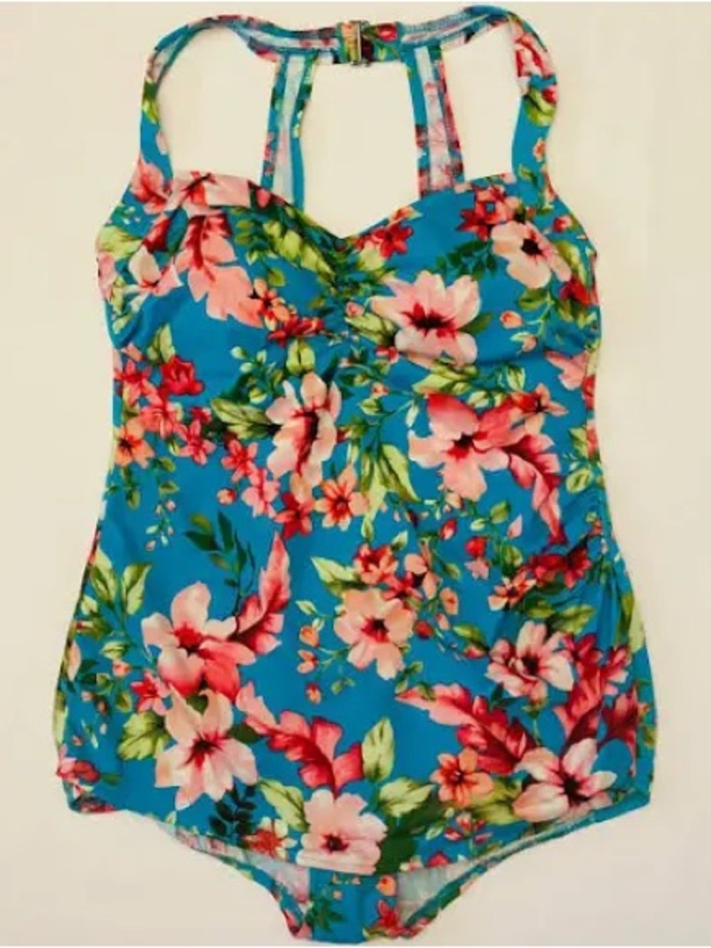 Catalina: 1X, Floral Blue One-Piece Women's Top (Swim Tank)